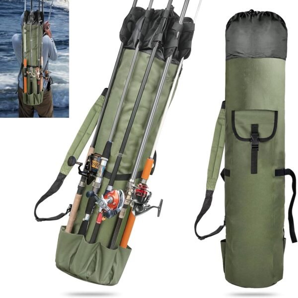 Portable, Collapsible Fishing Rod Bag (Holds 5 Rods)
