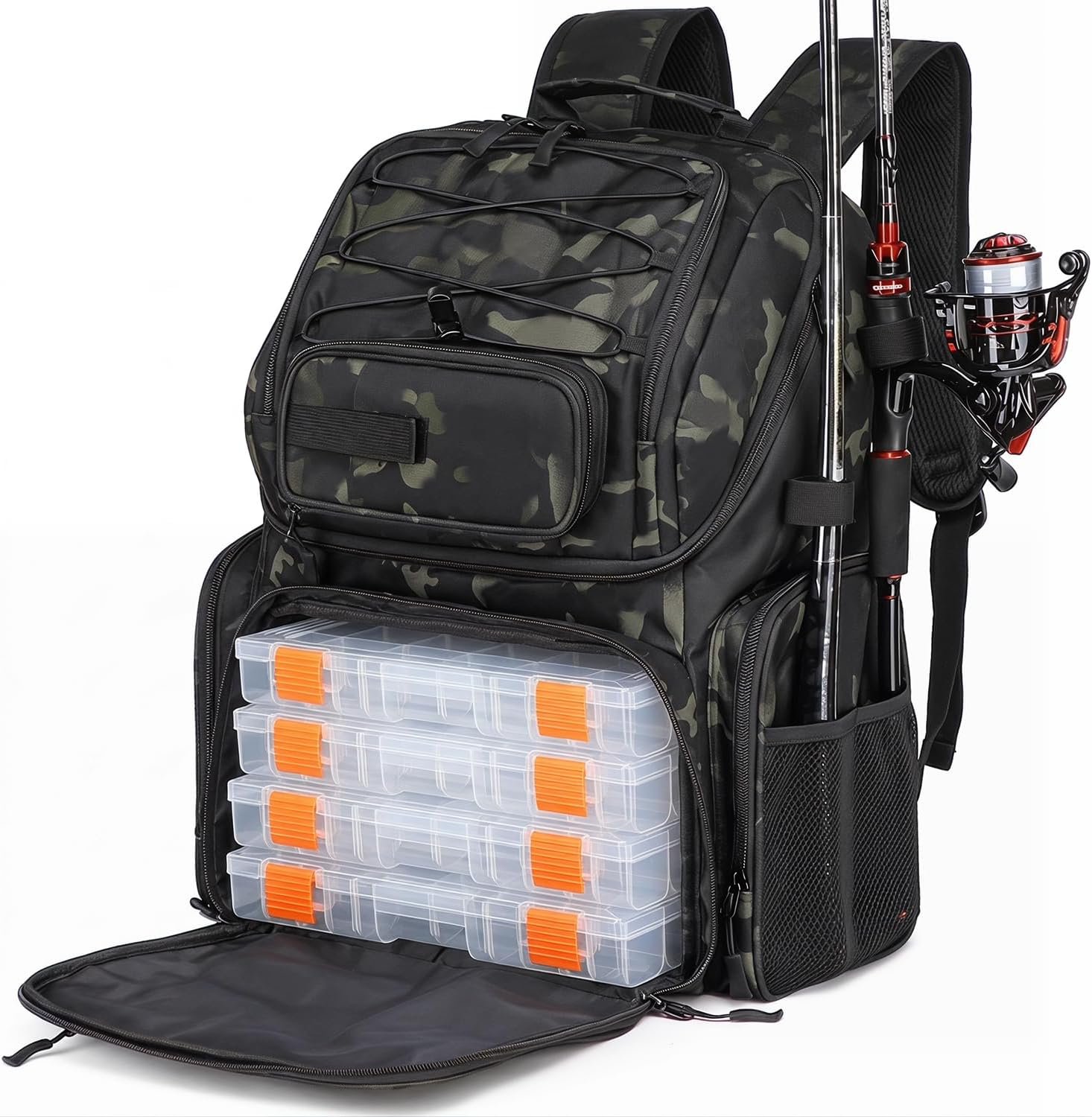 Fishing Backpack With Tackle Boxes; Waterproof Sling Bag Featuring Rod Holders And A Fishing Gear Combo Set