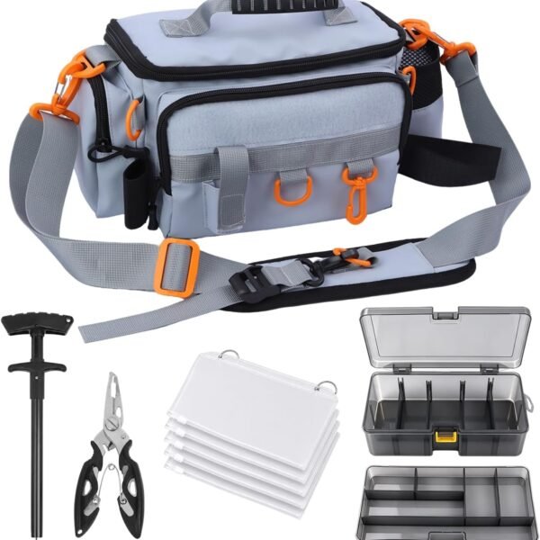 Fishing Gear Storage Bag With Tackle Boxes And Tools; Green