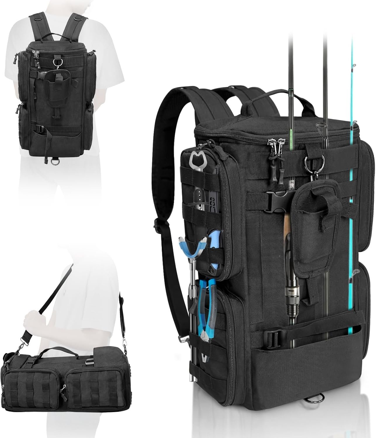55l Large-Capacity Fishing Gear Backpack With 4 Rod Straps (Camouflage)