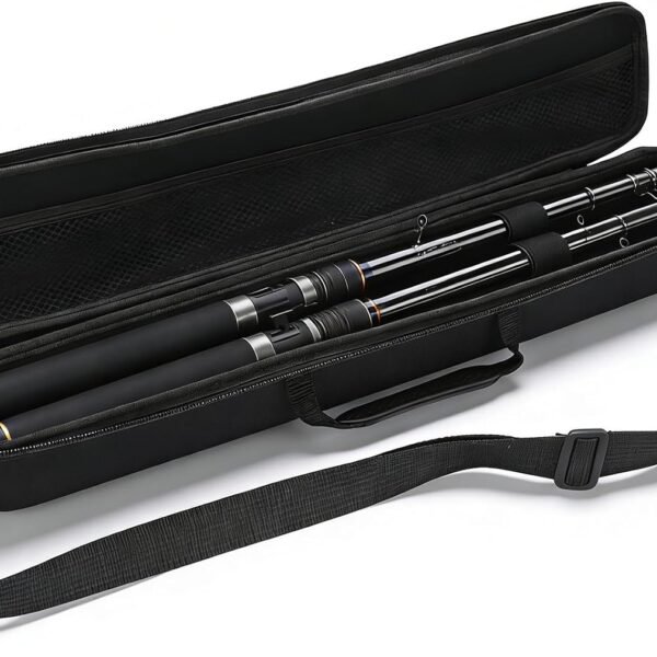 Hard-Shell Travel Fishing Rod Case; Protective Carrier With Shoulder Strap