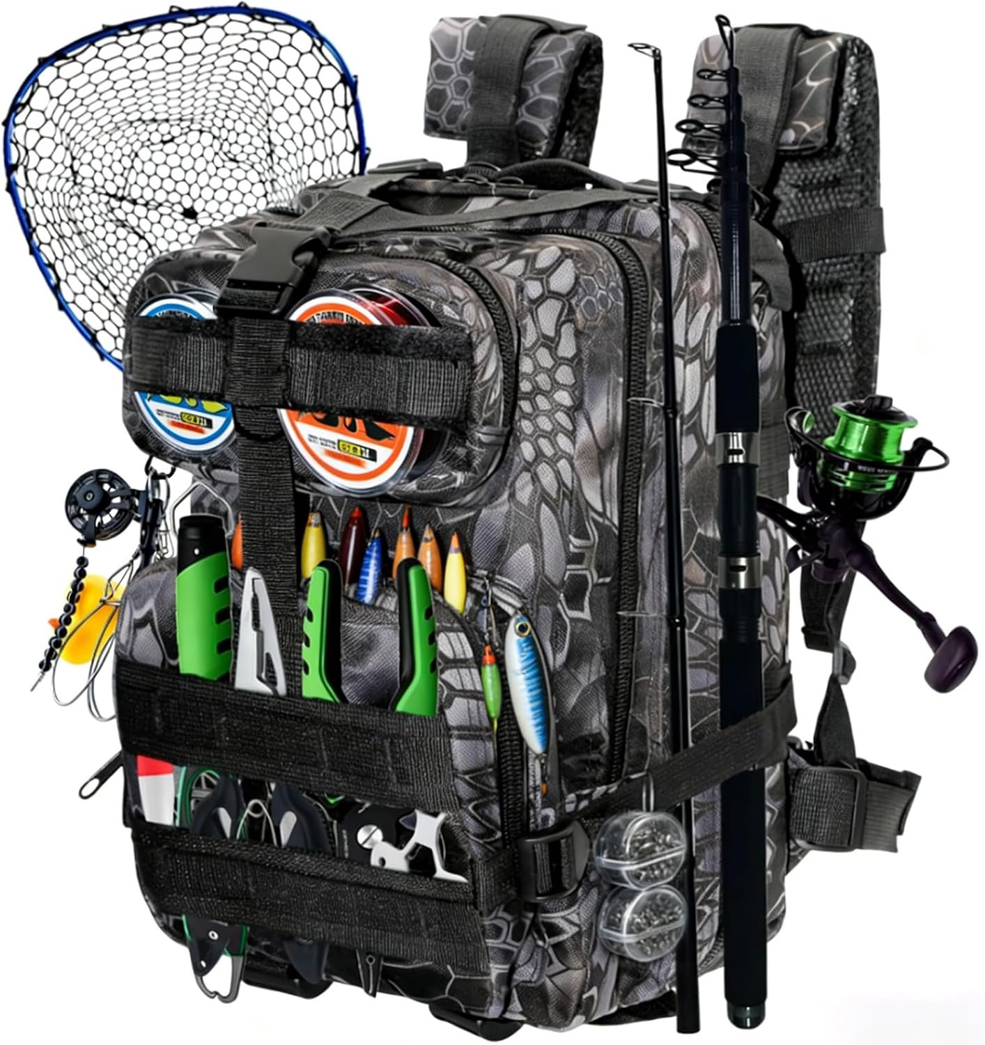 45l Large-Capacity Waterproof Fishing Backpack With Insulated Top Compartment
