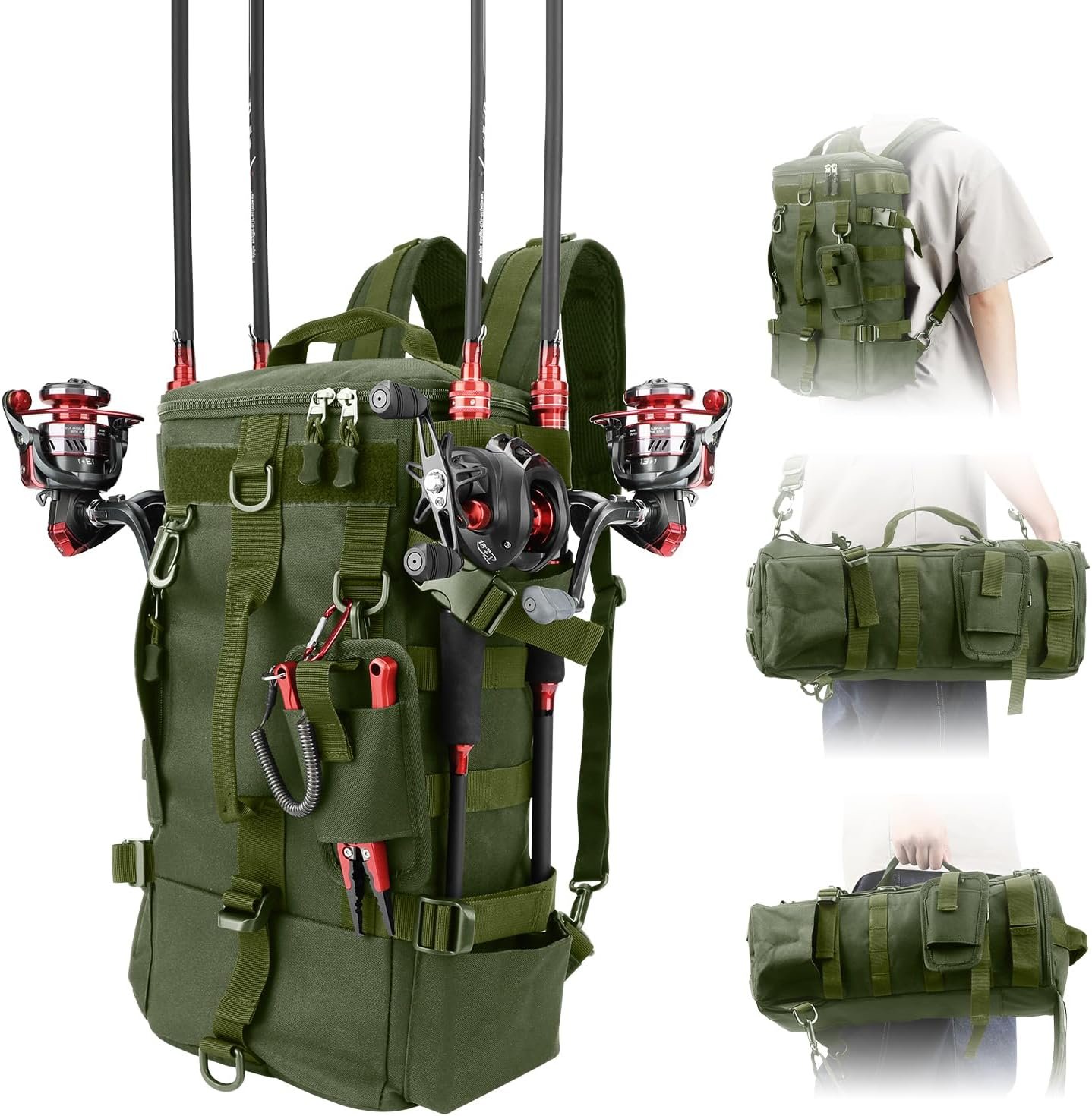 40l Large-Capacity Fishing Backpack With Rod Straps; Suitable For Camping And Hiking