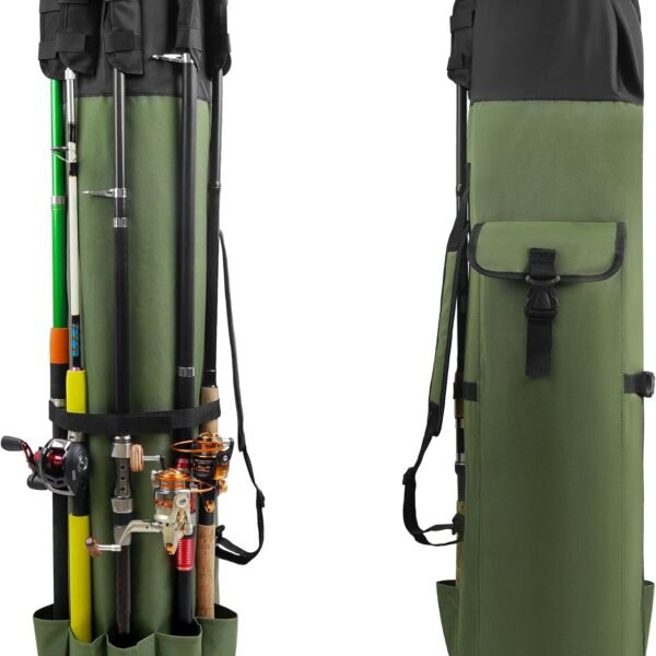 Fishing Rod Bag With Rod Holders (Holds 5 Rods And Reels); Large-Capacity, Waterproof Travel Storage Bag