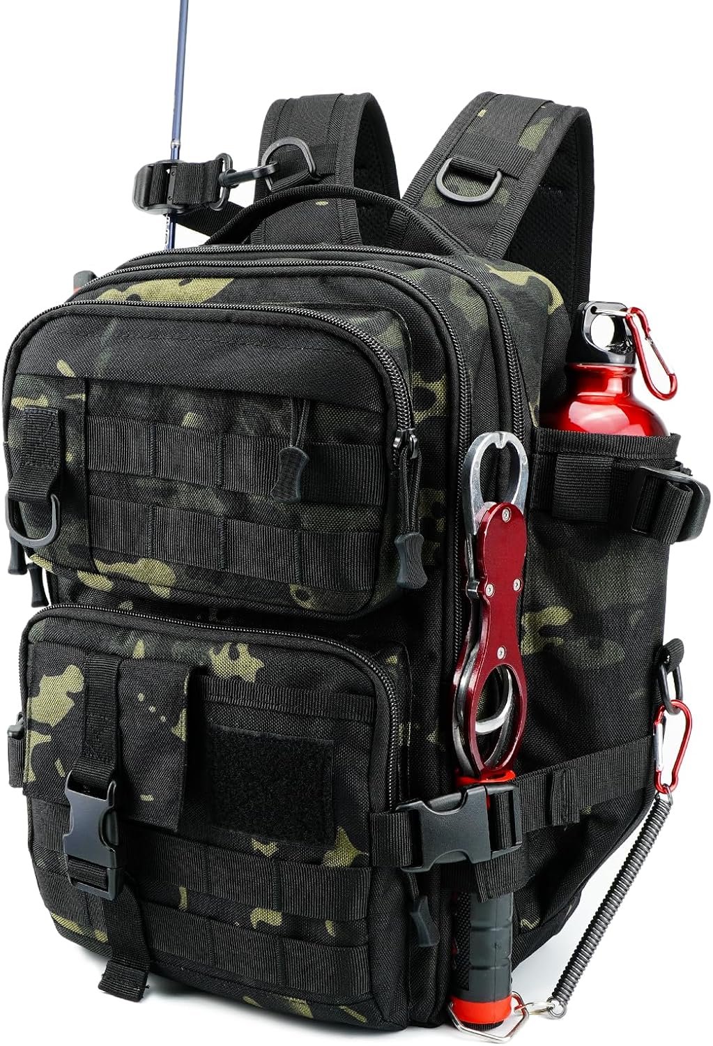 Fishing Gear Storage Backpack With Rod Holder; Shoulder-Carry Outdoor Fishing Bag, Black