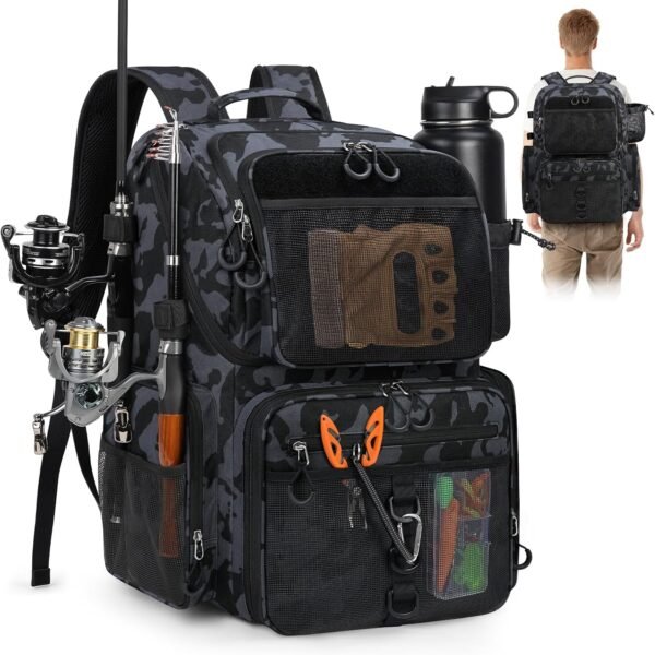 Lightweight Fishing Sling Backpack With Rod Straps; Large-Capacity Black Fishing Gear Bag