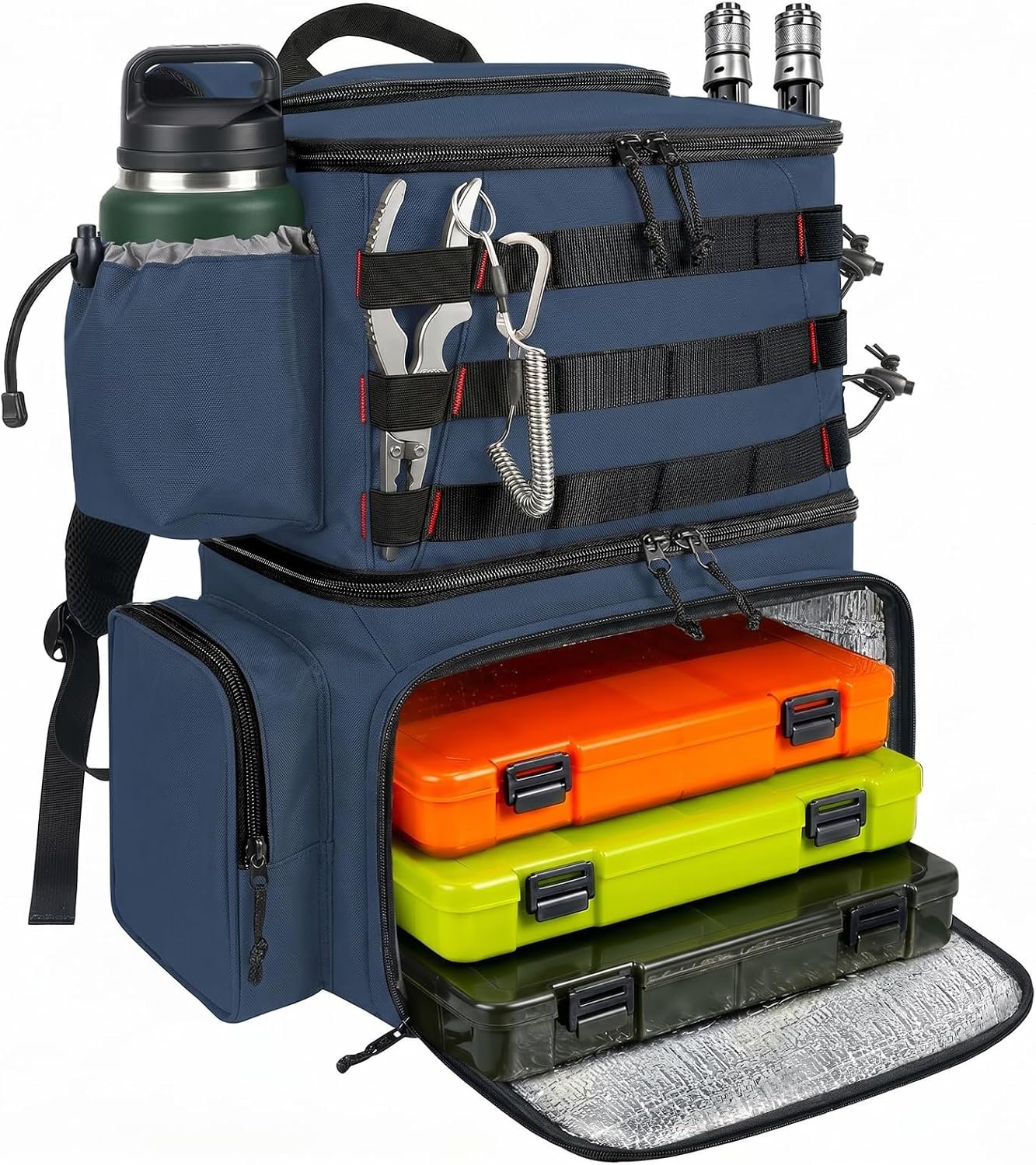 Large-Capacity 50l Fishing Gear Backpack With Tackle Boxes, Insulated Pocket, And Rod Holders; Includes 139-Piece Lure And Tool Kit