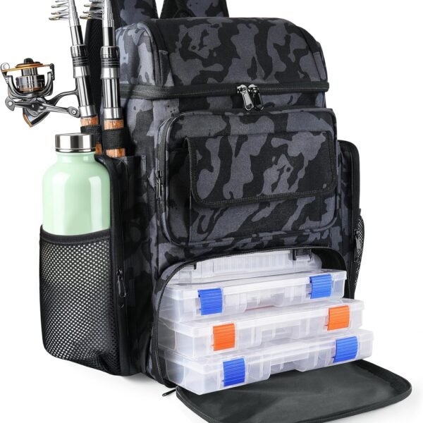 45l Fishing Backpack With Rod Straps And Rain Cover; Waterproof Fishing Gear Storage Bag